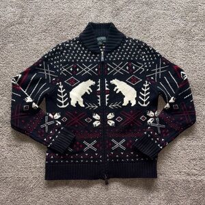 Vintage Ralph Lauren Bear Motif Zip-Up Sweater